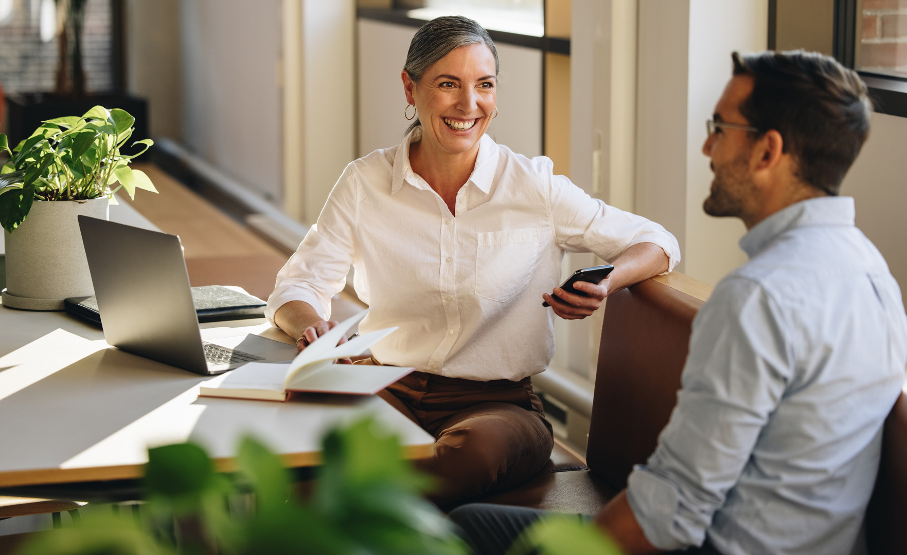 Senior businesswoman meeting with partner